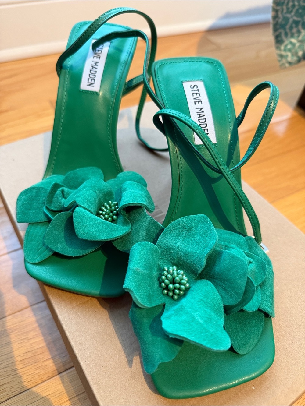 Steve Madden Green Floral Strappy Heels